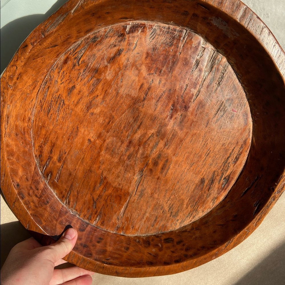 Large Antique Hand Carved Wooden Platter